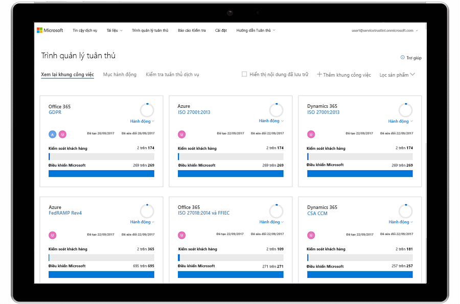 Một máy tính bảng hiển thị bảng điều khiển Trình quản lý Tuân thủ.