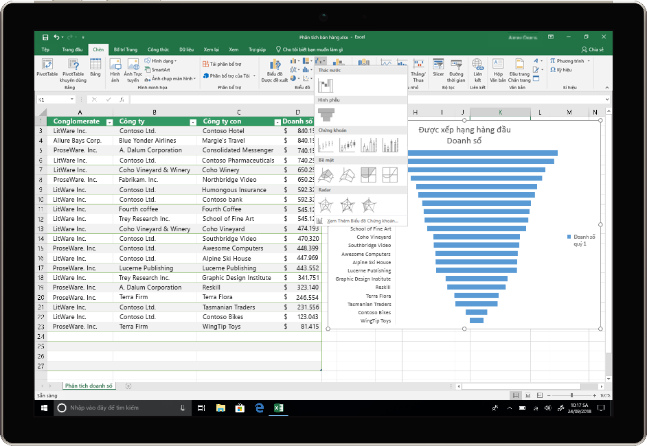 Hình ảnh hiển thị một thiết bị đang sử dụng Excel trong Office 2019.