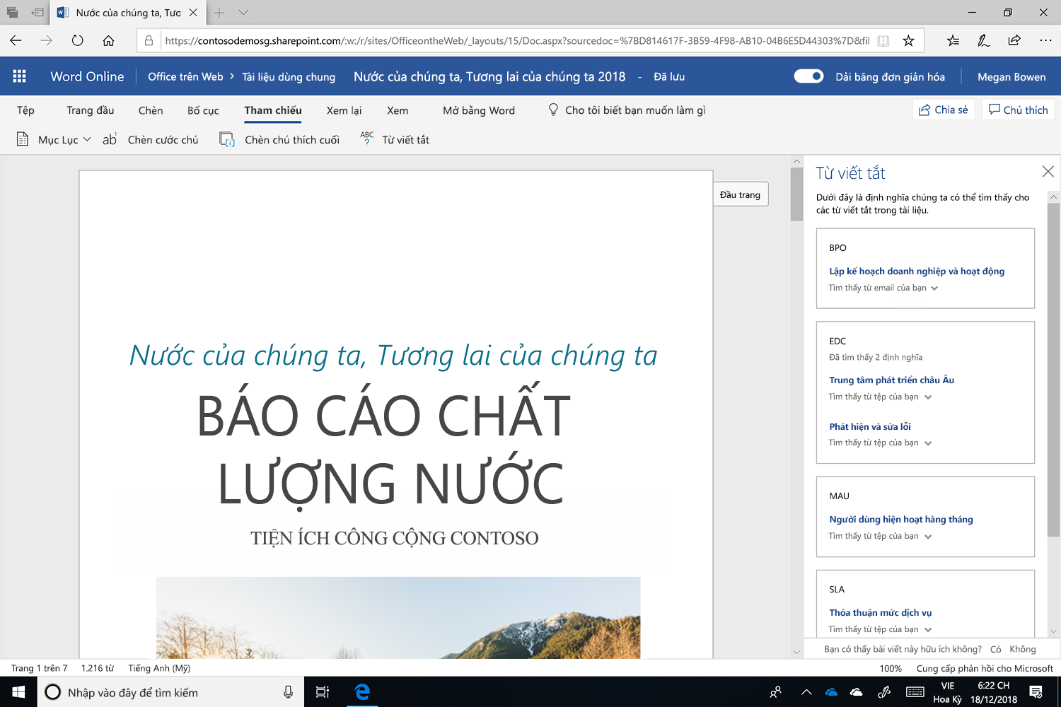 Ảnh chụp màn hình ngăn Từ viết tắt đang mở trong Microsoft Word.