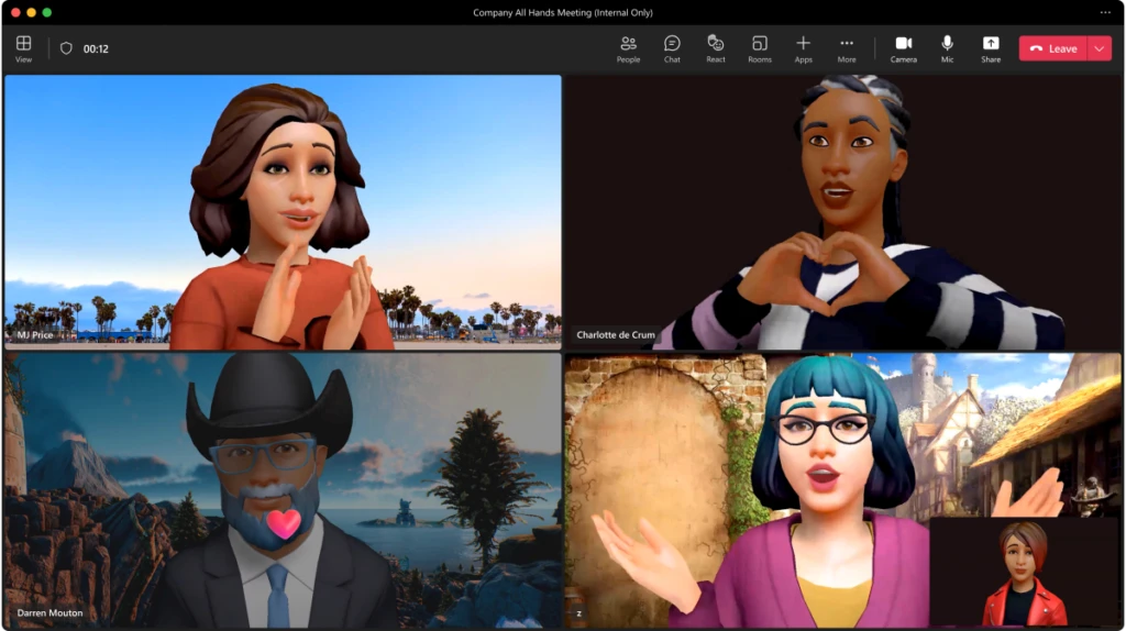 Teams 的 Mesh 虛擬人偶功能可讓您建立自訂虛擬人偶來代表自己。